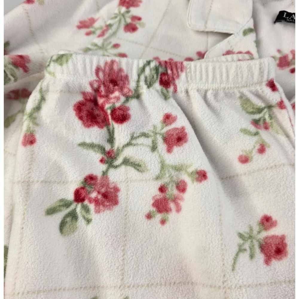Lauren Ralph Lauren M White W/Red Floral Pajama Set Monogram Pocket AF-2998 - Picture 4 of 14